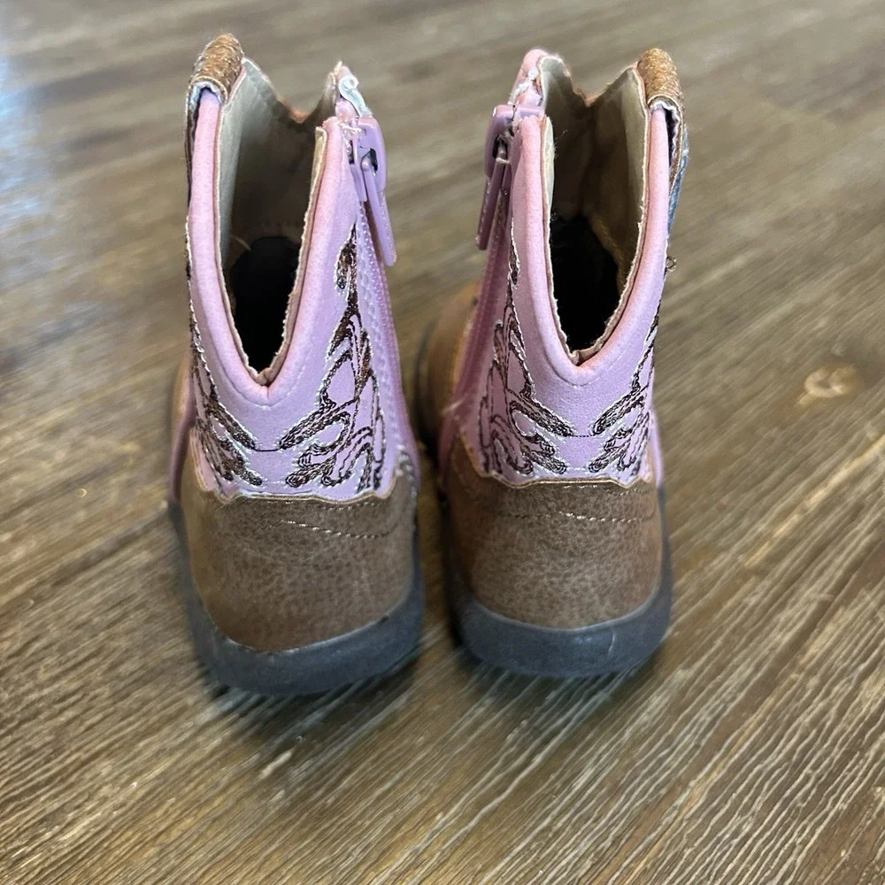 Roper Infant Girls Cowboy Boots Brown Pink Embroidered Western Boots Size 4